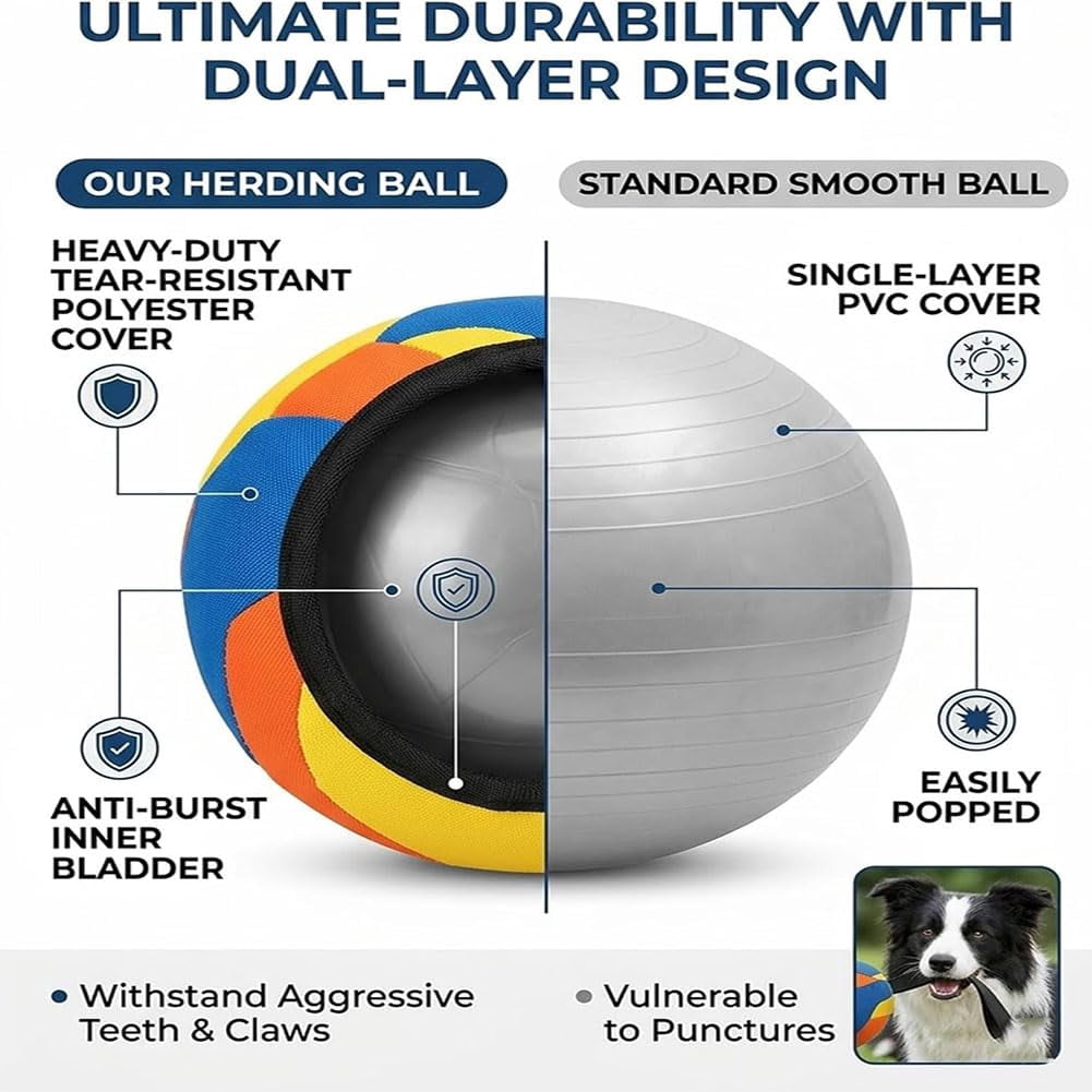 Calming Jumbo Ball for Dogs, Giant Herding Ball with Reinforced Handles & Fast Pump, Durable Tear-Resistant Interactive Toy for Large Breed Training Play