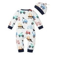 thumbnail image 2 of Baby Boy Clothes Car Print Long Sleeve Romper with Hat Newborn Infant Jumpsuit Outfits 9-12 Months, 2 of 6
