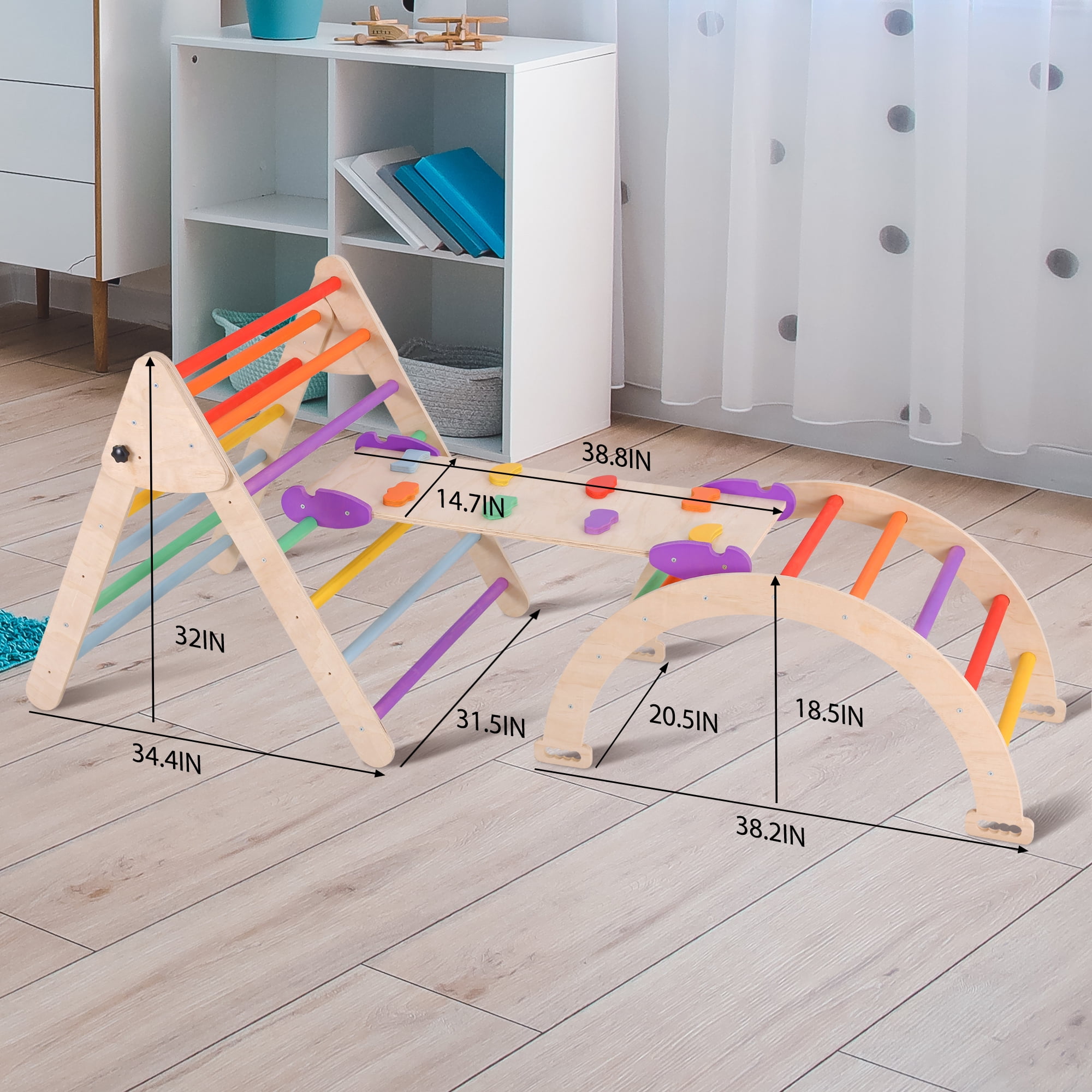 WEDANTA Foldable Climbing Toys Toddlers 4 In 1 Pikler Triangle Climber Ramp Arch Wooden Toddler Set 3 In 1 Montessori Set Pickler 3 Piece Gym For Kid Hunlk