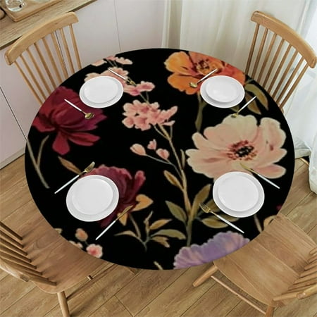 

Sheronv Flowers Round Tablecloth - Stain Resistant Washable for Indoor and Outdoor Dining Decor Wedding Parties - 100% Polyester Elastic Edge 38 -42