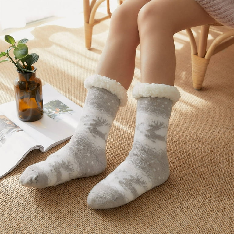 2024 Clearance Sale! TMOYZQ Fuzzy Slipper Socks for Women, Chirstmas Soft  Fluffy Crew Socks, Non Slip Fleece Lining Warm Boot Socks Winter Indoor  Plush Floor Socks, Holiday Gifts 