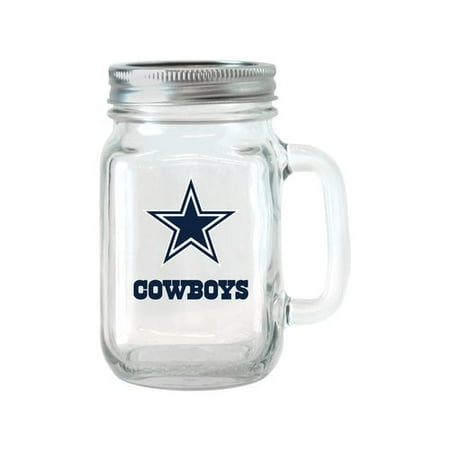 NFL 16 oz Dallas Cowboys Glass Jar with Lid and Handle, 2pk