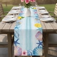 thumbnail image 4 of Summer Coastal Table Runner 70 Inches, Ocean Starfish Shell Lemon Flowers Ombre Blue Bed Runner Dresser Scarves Tabletop for Indoor Outdoor Parties/Ceremony/Banquet, 13" x 70", 4 of 9