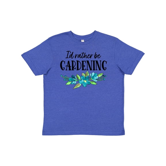 Inktastic I'd Rather Be Gardening Blue Flowers Youth T-Shirt