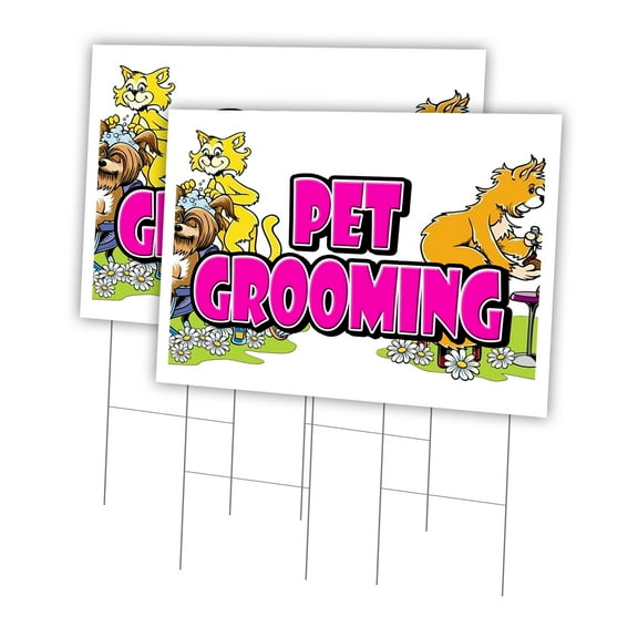 Pet Grooming 2 Pack Of 24" x 36" Yard Sign & Stake | Advertise Your Business | Stake Included Image On Front Only | Made in The USA