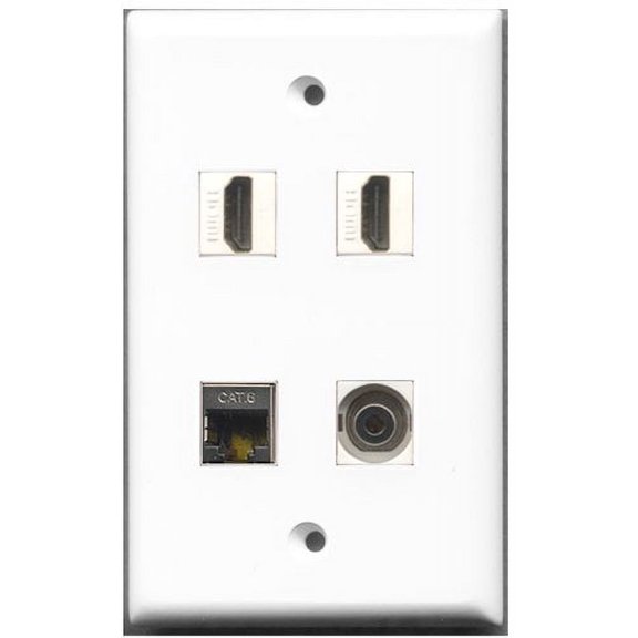 RiteAV - 2 Port HDMI 1 Port Shielded Cat6 Ethernet 1 Port 3.5mm Wall Plate
