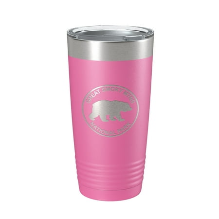 

Smokies Bear Tumbler Great Smoky Mountains National Park Travel Mug Insulated Laser Engraved Coffee Cup Gatlinburg Pigeon Forge Townsend GSMNP 20 oz Pink