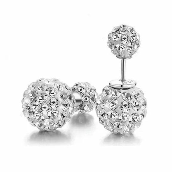 HOOUN Crystal Ear Stud Jewelry Silver Plated Double Sided Balls Bead Earring Y-ca_-Silver