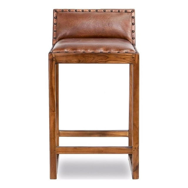 Century Tabouret de Comptoir Carré en Cuir Véritable Design Moderne Mi-Siècle en Tan