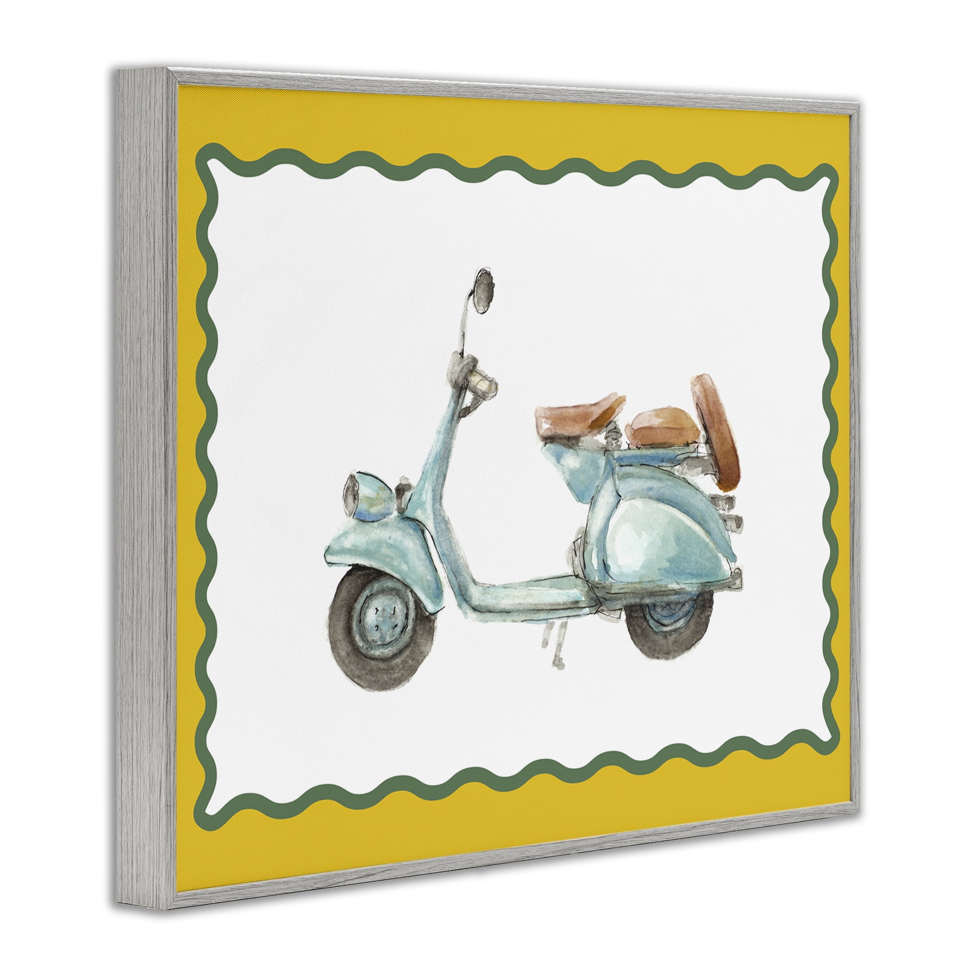 Stupell Industries Blue Vespa with Yellow Border Gray Framed Giclee Art, design by Lanie Loreth