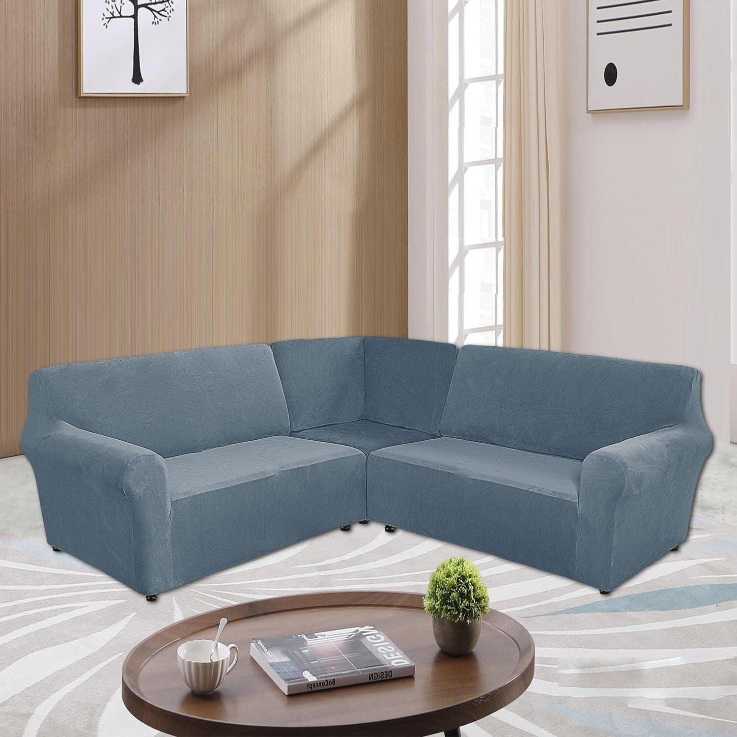 TOPCHANCES Velvet Sectional Corner Sofa Covers, 5 Seat LShaped