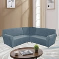 thumbnail image 3 of TOPCHANCES 3-Piece L Shape Sofa Slipcover, Sectional Couch Cover with a Middle Console, 5 Seat Velvet Corner Sofa Cover, Grey Blue, 3 of 9