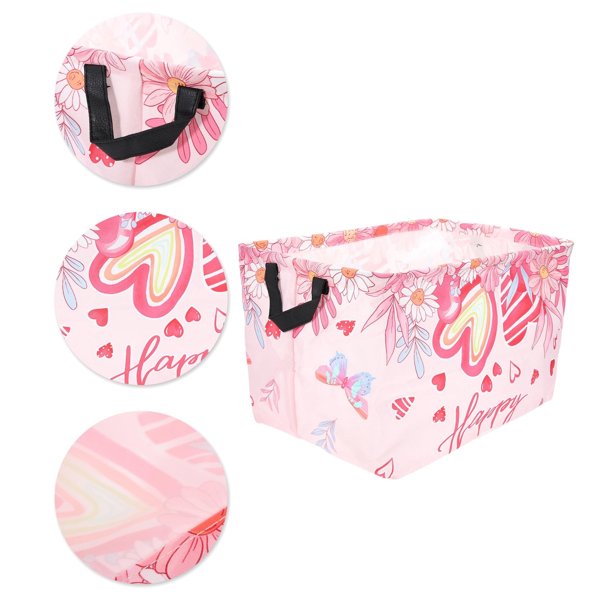 Unique Bargains Letter Print Storage Basket with Handles 14.9x10.2x8.6 Colorful 1 Pc