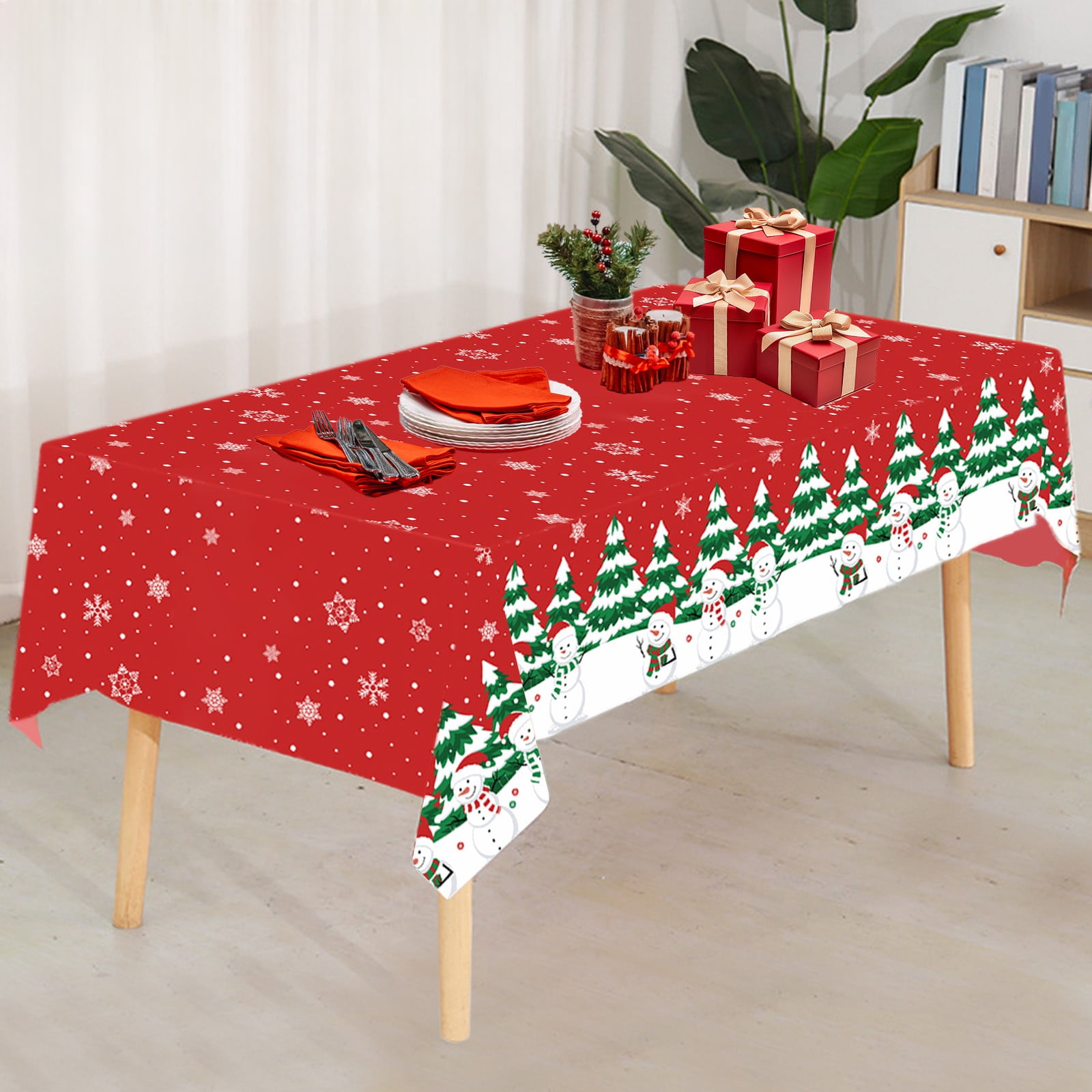 Nappe Noël, Flocons De Neige, étoiles Et Coeurs, Carreaux Rouge Et Gris