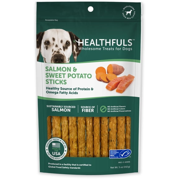 Healthfuls Salmon & Sweet Potato Healthy Dog Treats - Grain Free, High Protein Sticks with Omega 3, Made in USA