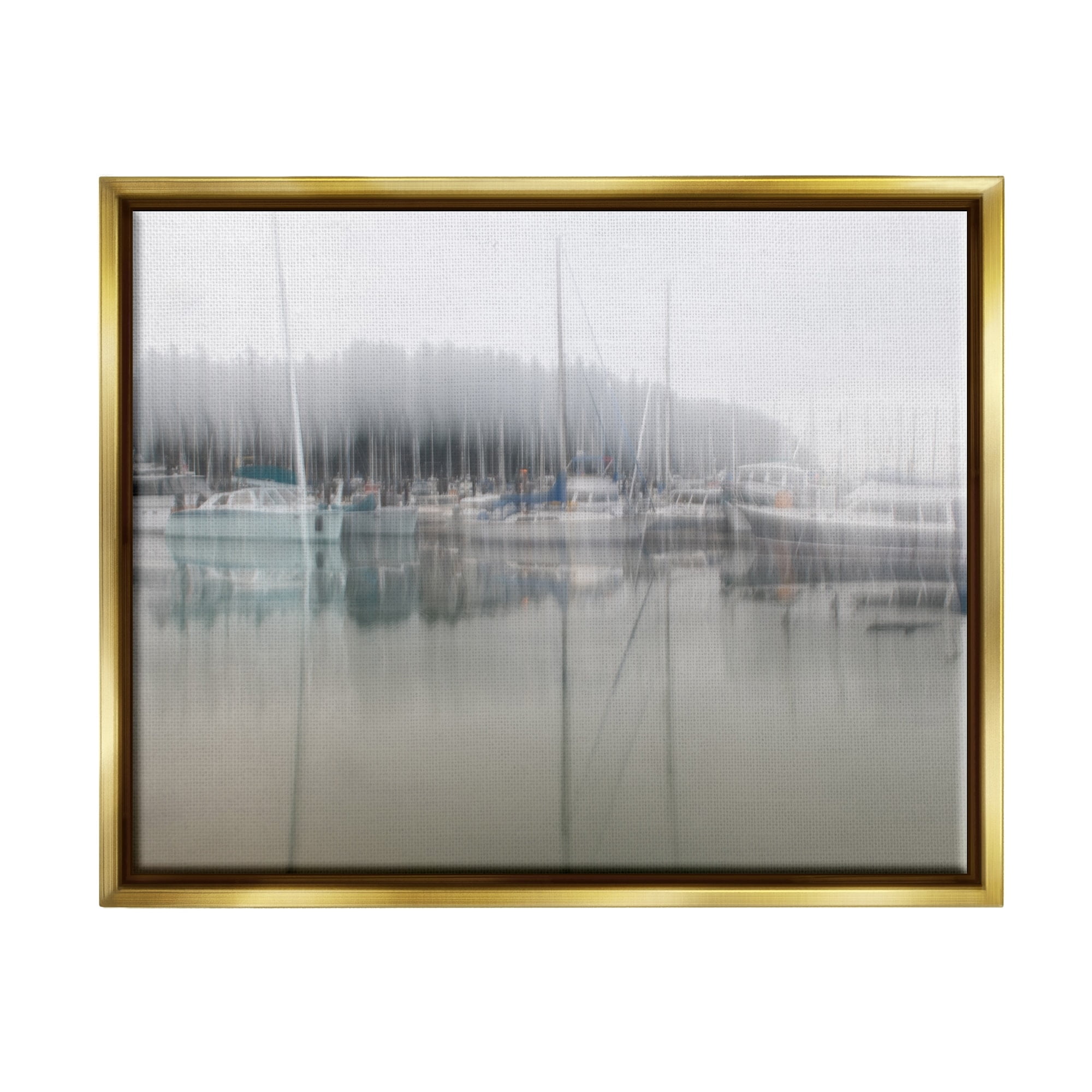 Stupell Industries Foggy Weather Boat Marina Peaceful Floating Watercraft Graphic Art Metallic Gold Floating Framed Canvas Print Wall Art, Design by Nancy Crowell