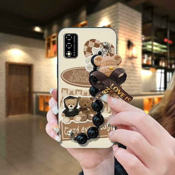 HBH-Phone Case For TCL T-Mobile Revvl V 2021/V 4G, silicone protective case Anti-knock soft case Back Cover Black pearl pendant Bear bracelet Cartoon Skin-friendly feel Waterproof cute