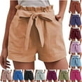 thumbnail image 2 of PUMISAS High Waist Pants For Women Elastic And Adjustable Waistband Drawstring Shorts Solid Color Pants Summer Casual Loose Short Pants With Pockets, 2 of 6
