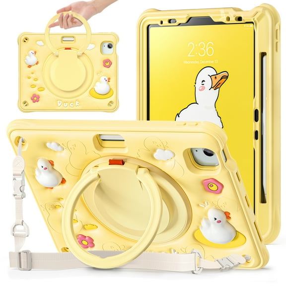 Case For iPad Air 4/5th Generation 10.9 inch (2020/2022), Air 11 M2 (2024), Air 11" M3 (2025) Multi-Protective Cute Soft Bubbles Cover With 360 Degree Rotating Stand and Shoulder Strap