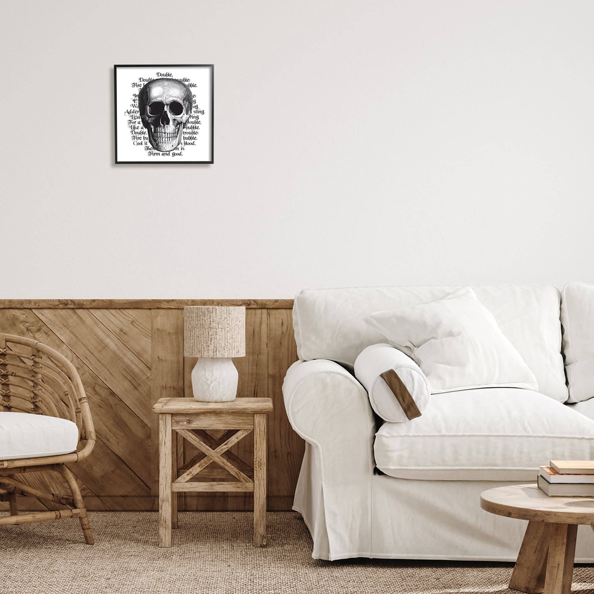 Spooky Skull Layered Vintage Script Hex Text Fairy Tales & Fantasy Graphic Art Framed Art Print Wall Art