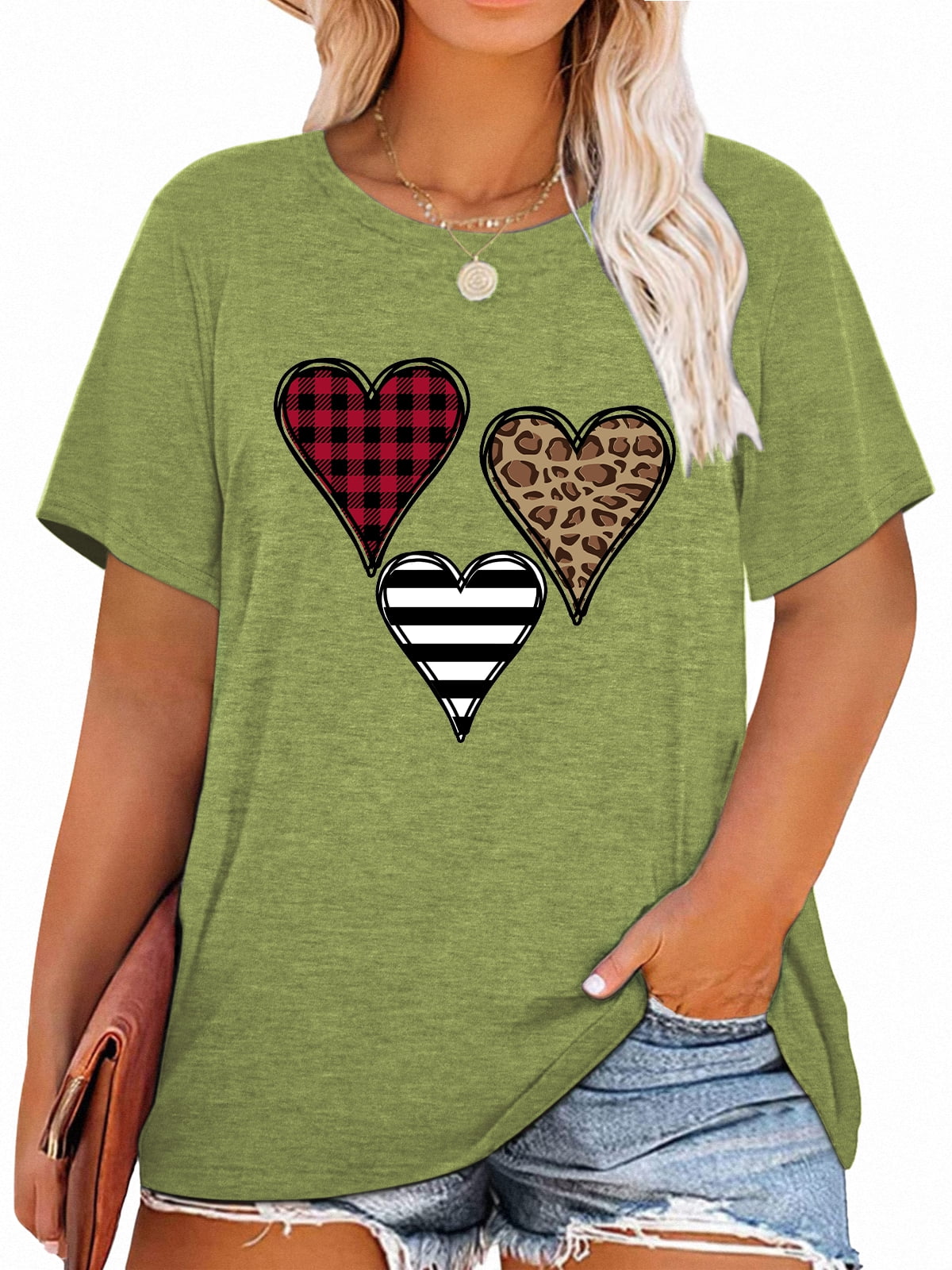 Anbech Women Heart Printed Plus Size T-Shirts Graphic LOVE Heart Print ...