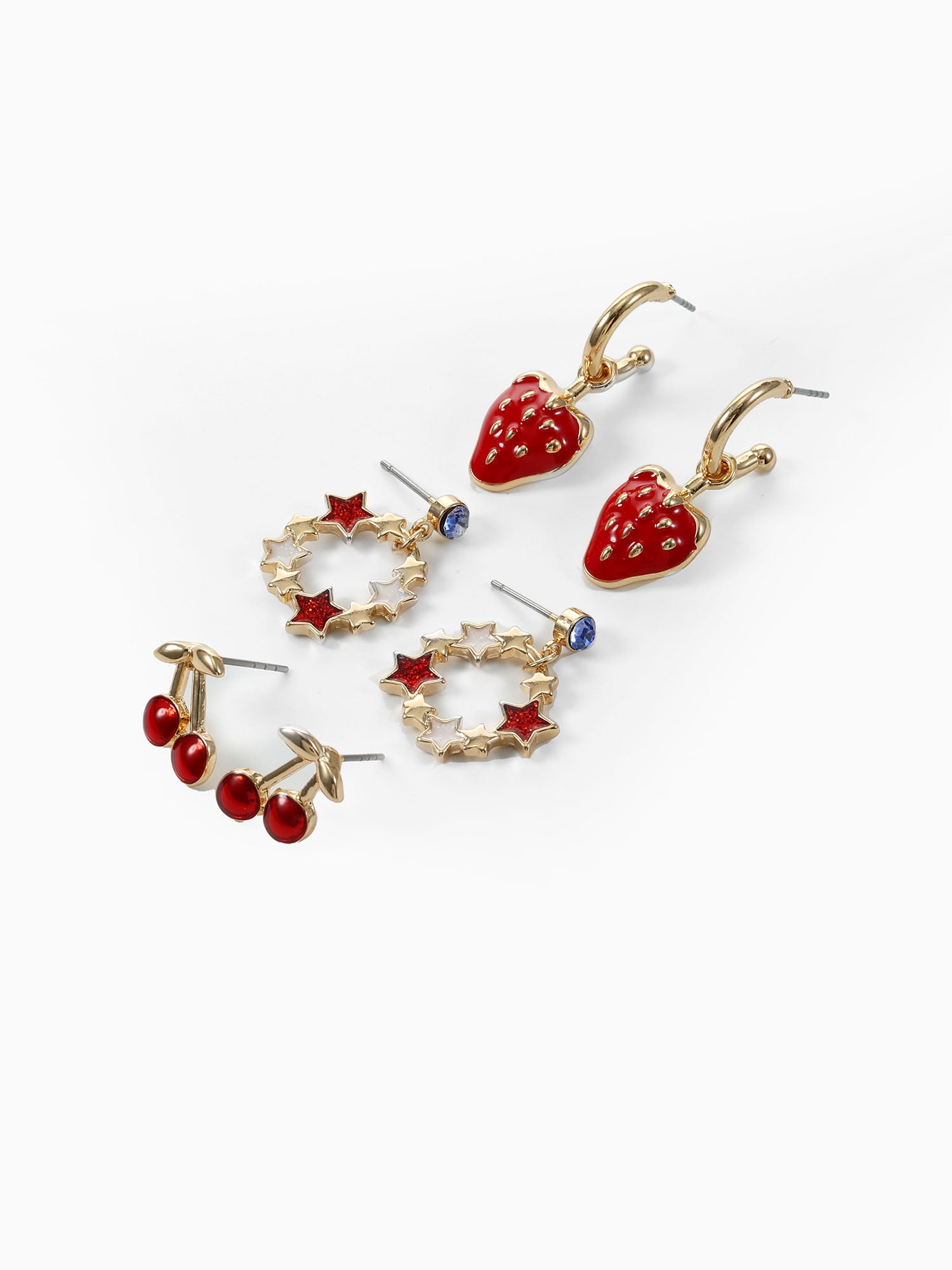 Way to Celebrate Americana Patriotic Fruit Earring Trio