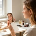 thumbnail image 6 of Linnome Small Travel Leather Folding Makeup Mirror Compact with Bow Design - Mini Portable Vanity Cosmetic Mirror for Women - Travel-Friendly Foldable Pocket Mirror for Purse Handbag, 6 of 6