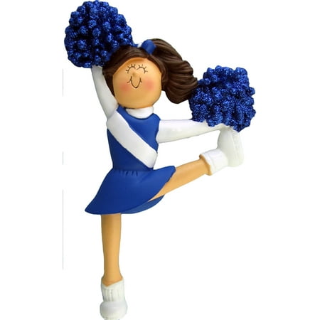 Cheerleader Christmas Cheerleader Blue Uniform Brown Personalized Christmas Ornament DO-IT-YOURSELF ()