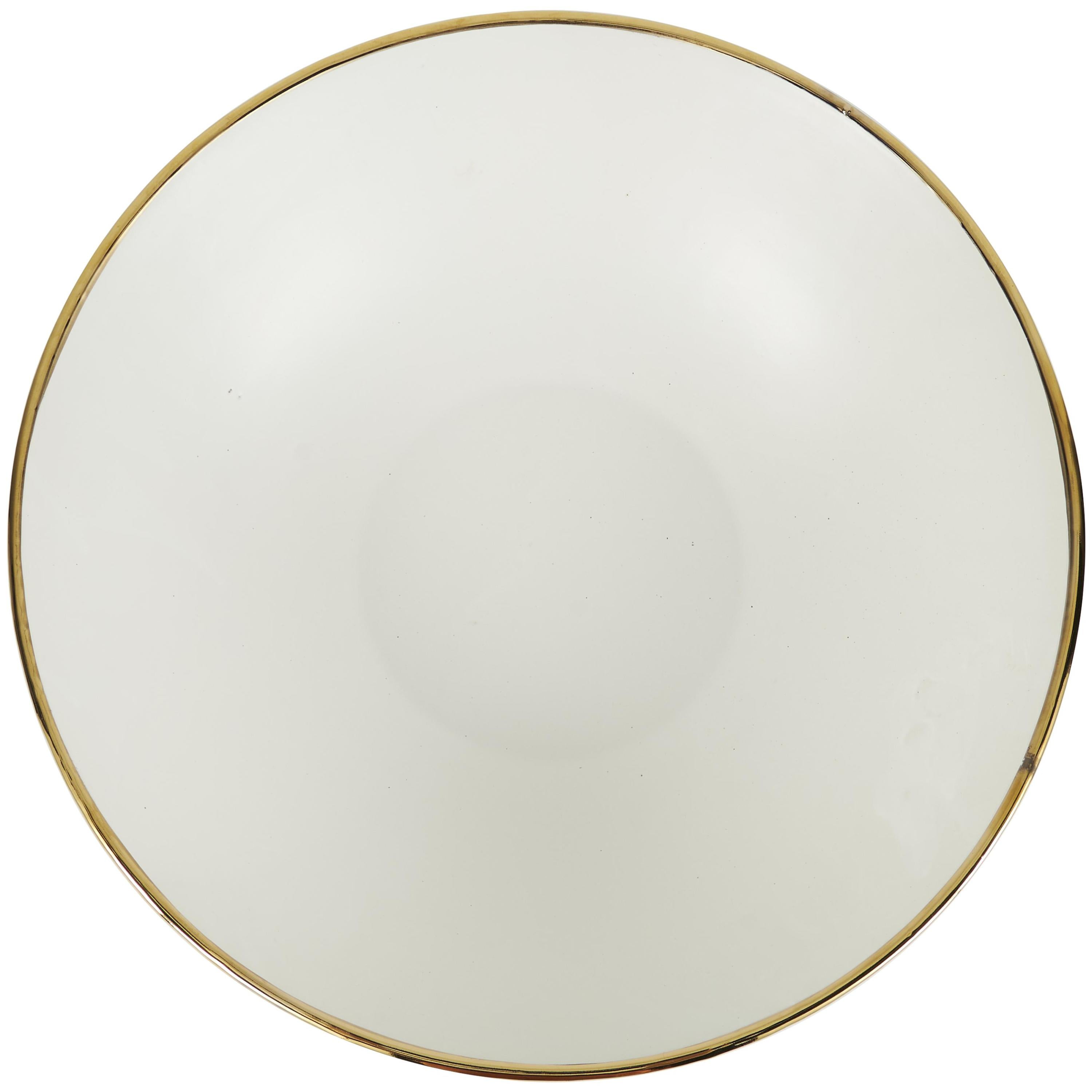 CosmoLiving by Cosmopolitan 15" Round White Ceramic Decorative Bowl with Abstract Gold Melting Drips