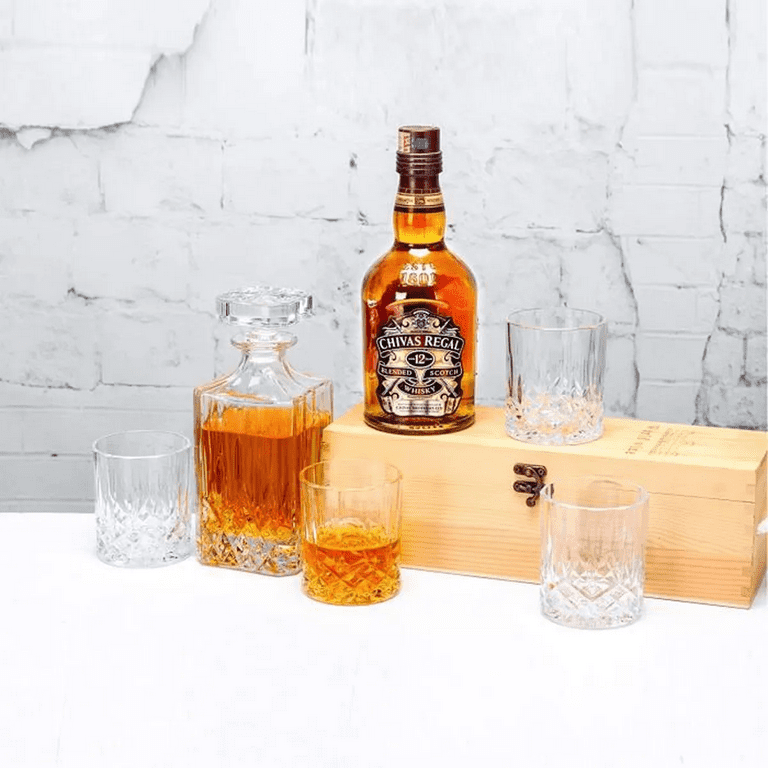Service à Whisky vintage (7 pièces) en verre ciselé - Bormioli