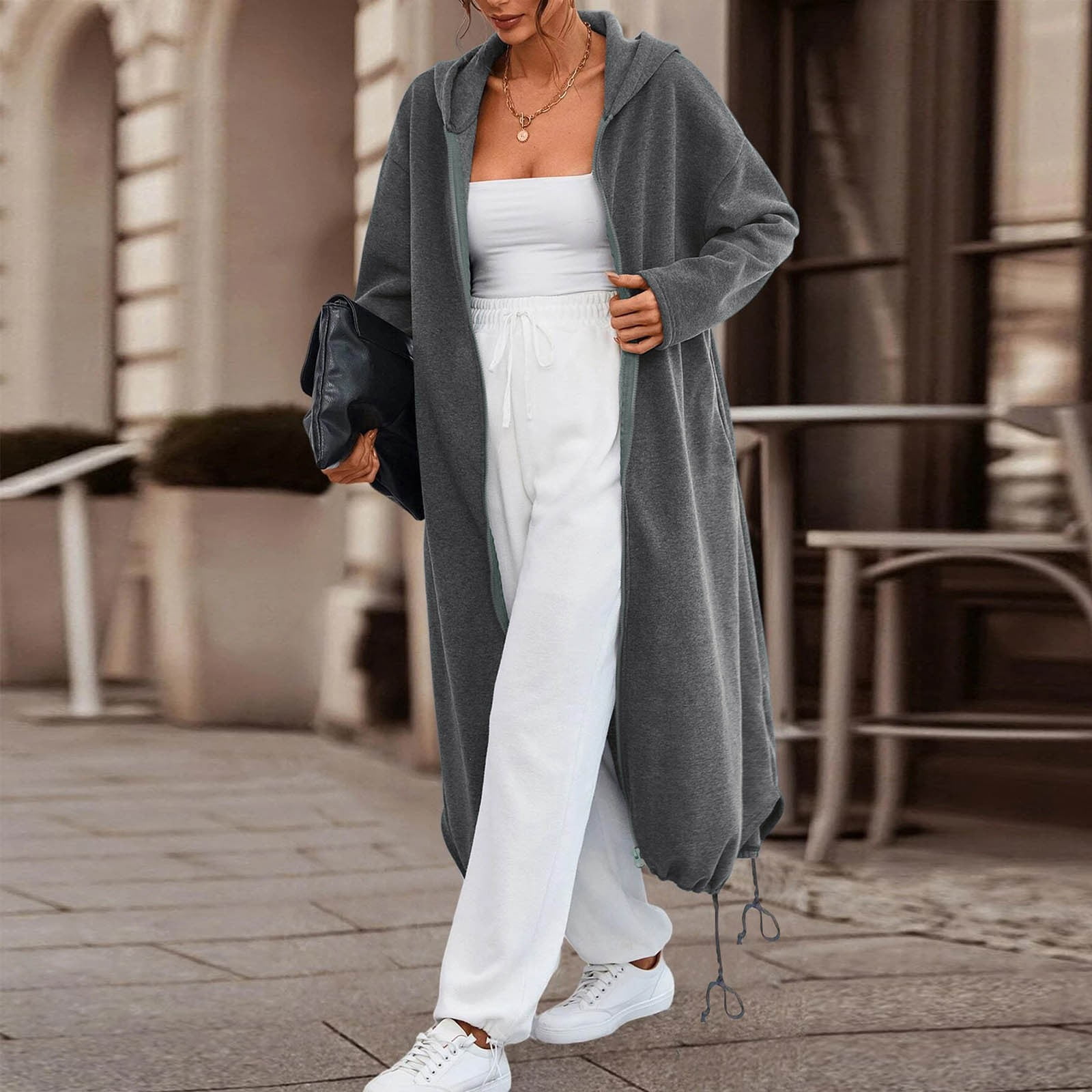 Ediodpoh Women’s Loose Zippered Long Cardigan for Women Sweatshirt Jacket Hooded with Pockets GY1 M