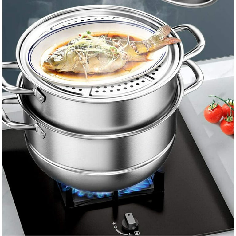 Stainless Steel Steamer Pot Thick-bottomed, 3 Tier Food Steamer for  Cooking, Large Metal Steam Cooker, Work for Induction and Stove, Suitable  for