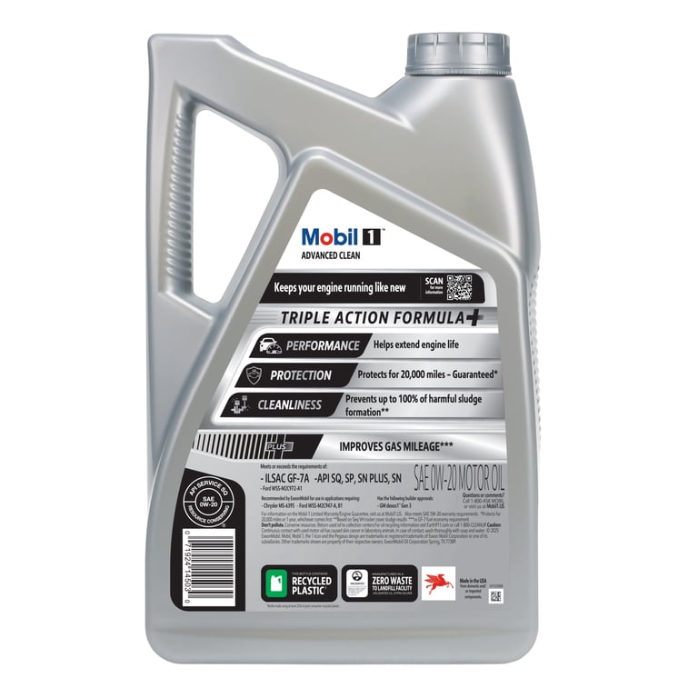 Mobil 1 Advanced Clean Full Synthetic Motor Oil 0W-20, 5 Quarts