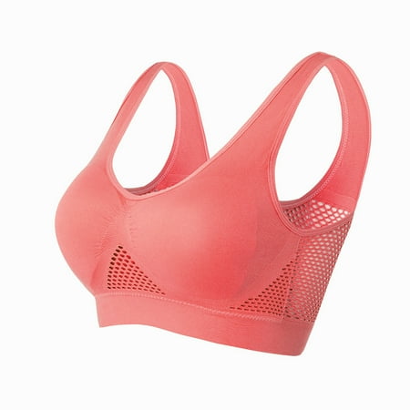 Crunowin Sports Bra for Women Seamless  Wirefree Yoga Bra With Removable Pads Solid Color Casual Daily Bra Watermelon Red S
