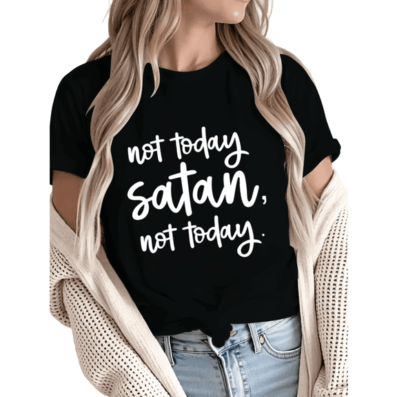 Giffimy Women's Retro Cursive Not Today Satan Religious Grace Graphic Short Sleeve T-Shirt Casual Cotton Crewneck Top Black S-5XL