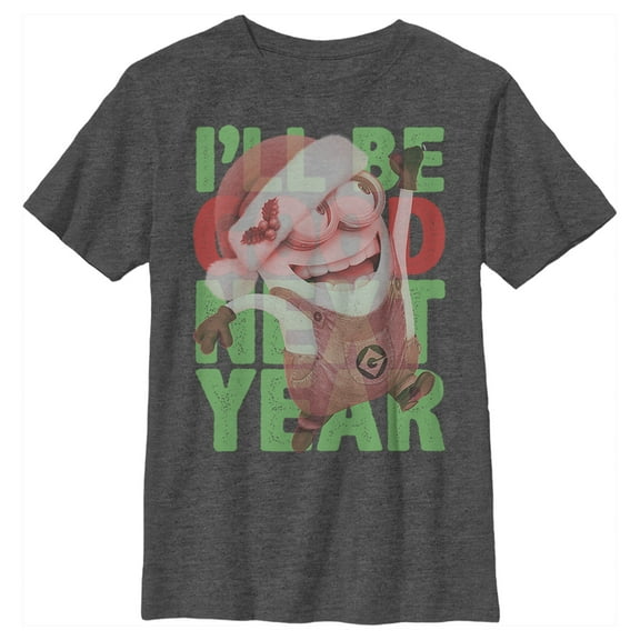 Boy's Despicable Me Christmas Minions Good Next Year Graphic Tee Charcoal Heather X Large