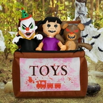 5FT Height Halloween Inflatable LED Lighted Toy box with three dolls Halloween Blow Up Yard Decoration with Build-in LED Lights for Garden, Lawn, Yard, and Party
