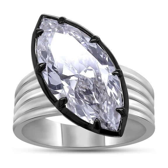 AFFY Solitaire Engagement Ring for Women 3.00 Carat Marquise Cut Lab Grown Diamond Two Tone Wedding Anniversary Rings in 14K White Gold Plated 925 Sterling Silver Jewelry Gift for Her Size-5