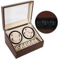 thumbnail image 2 of DENEST 4+6 Automatic Watch Winder Leather Storage Case with Top Clear Glass Window (Brown), 2 of 6