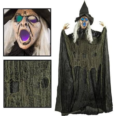 Prextex Creepy Looking 6 Feet Witch Halloween Decorations with Glowing Eyes