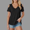 thumbnail image 4 of vigerkar Womens V Neck Cold Shoulder Tops Short Sleeve Summer T Shirts Basic Tees (Black, L), 4 of 7