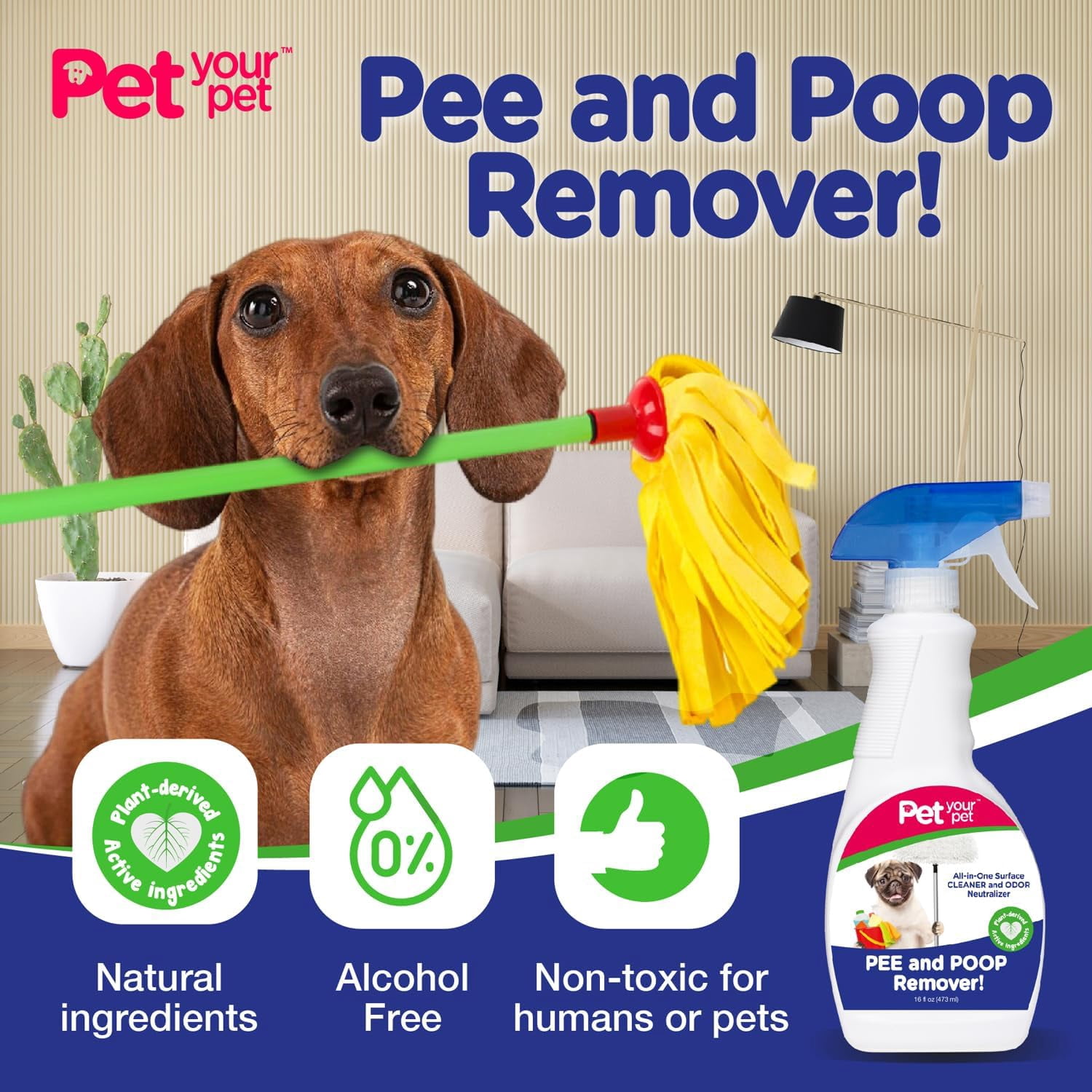 Dog Pee and Poop Remover – All-in-One Pet Stain and Odor Remover with Plant-Derived Ingredients – Stain and Odor Removers for Upholstery, Carpets & Hard Floors