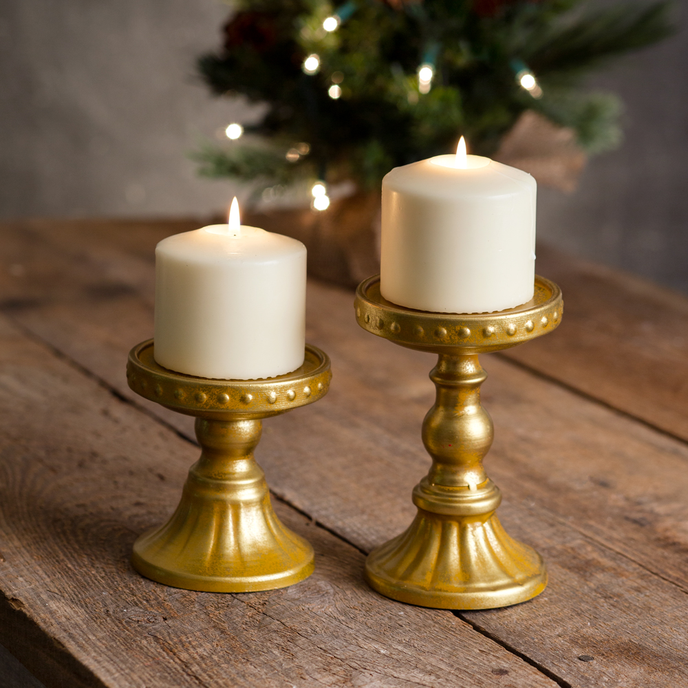 Set of Two Sommerset Gold Pillar Candle Holders