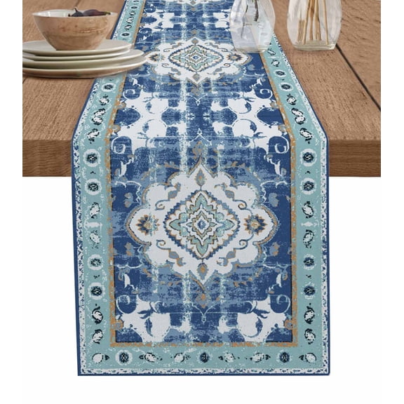 Table Runners 48 Inches Long Dress Scarves, Blue Boho Farmhouse Kitchen/Dining Table Runner, Short Coffee Tablerunners, Farmhouse Bohemian Medallion Oriental Flower 13x48 Inch