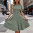 thumbnail image 3 of POIUYTR Women Summer Ribbed Knit Dress Casual Crewneck Nipped Waist Short Sleeve Dresses Slim Stretch Dress, 3 of 6