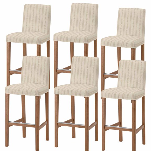 Boho Leaves Bar Stool Covers - Stretch Dining Chair Covers Set of 6, Farmhouse Brown Abstract Modern Stripes Bar Chair Cover Removable Counter Stool Pub Chairs Slipcovers Protectors for Kitchen/Cafe