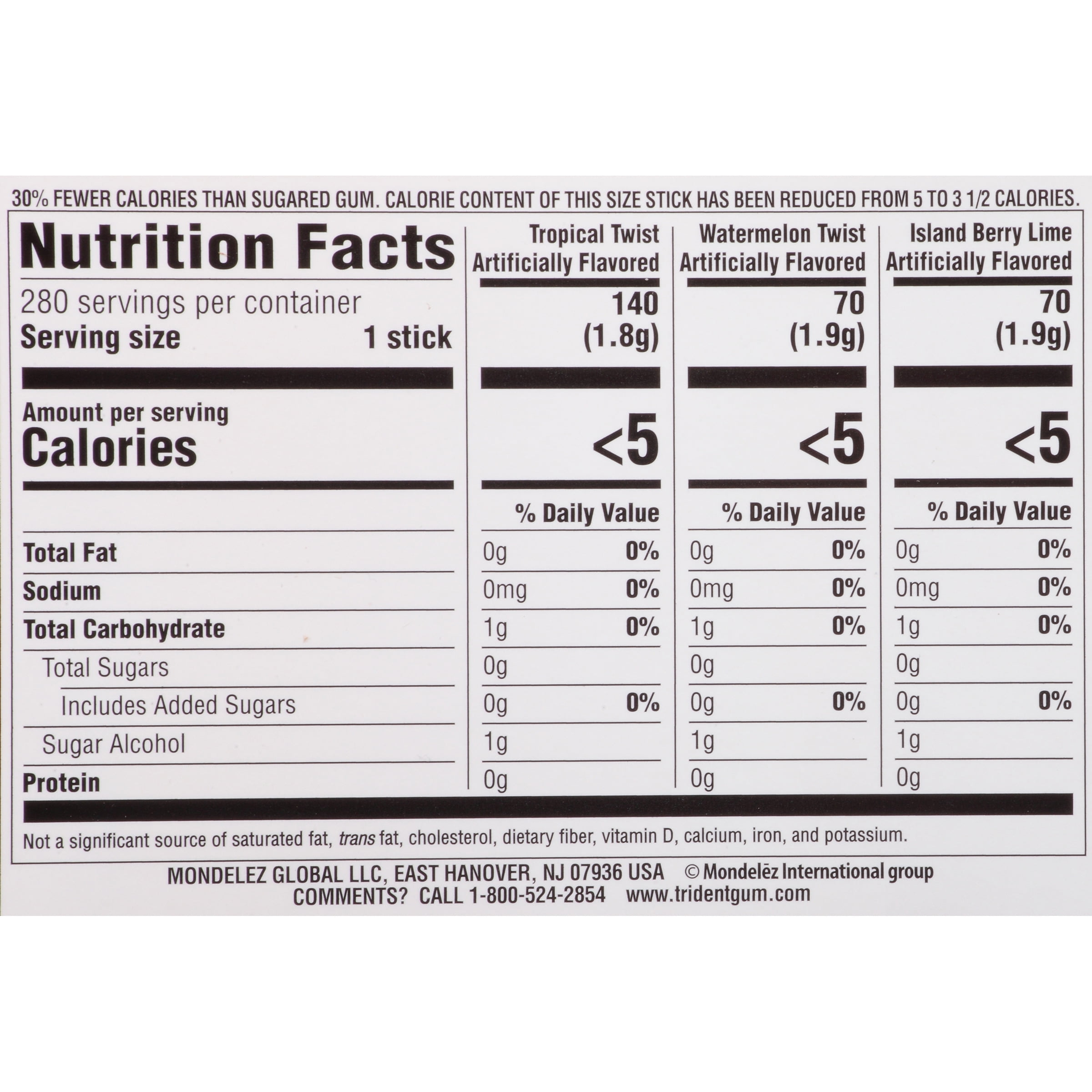 TRIDENT Sugar-Free Gum Fruit Variety, 14 Pieces, 20 Count
