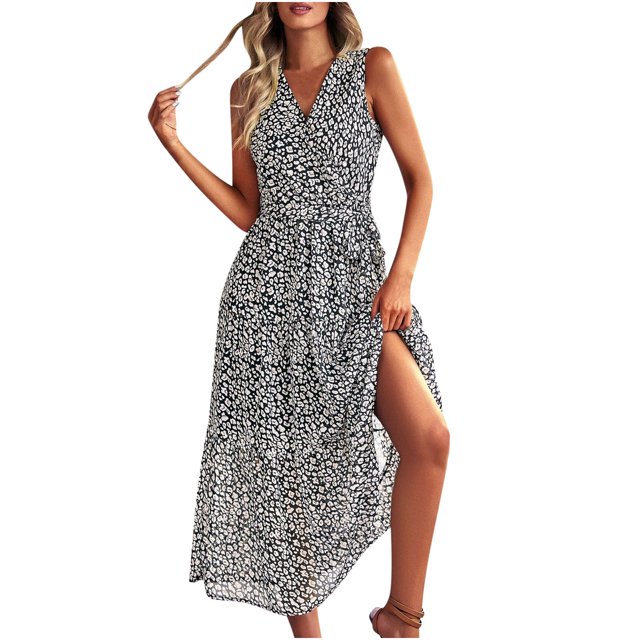 Vestido ajustado con cuello en V sin mangas de primavera y verano informal con estampado elegante para mujer OAVQHLG3B Store lin121212