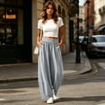 thumbnail image 4 of YABCSAZ Women's Barrel Pants Solid Color Wide Leg Pants Elastic Waist Pants Casual Pants with Pockets for Summer Travel Loose Baggy Trousers, Gifts for Women, 4 of 8