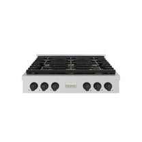 ZLINE 36 in. Autograph Edition Paramount Gas Rangetop with 6 Burners and Porcelain Cooktop in Stainless Steel with Matte Black Accents (SRTZ-36-MB)